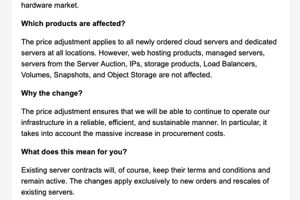 User unhappy with Hetzner cloud hosting pricing