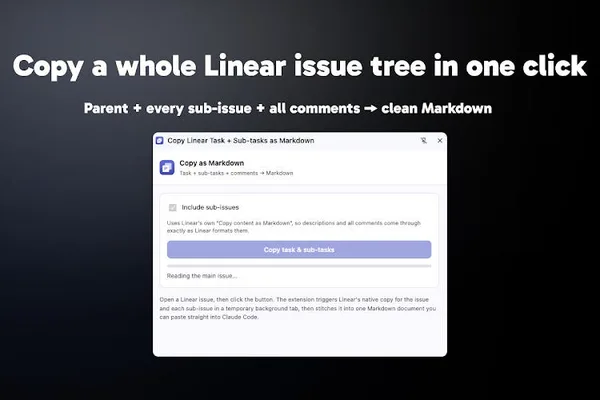 Method for copying Linear task trees into AI-ready Markdown detailed