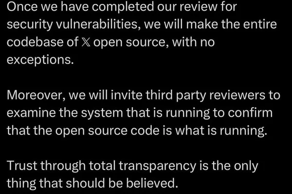 X to Open Source Entire Codebase for Transparency