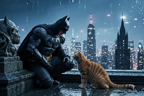 Social media post mentions AI alongside cats and Batman