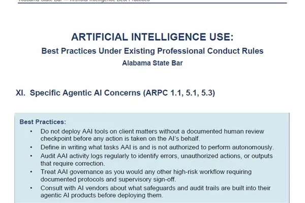 Alabama Bar Issues Guidance on Agentic AI for Lawyers