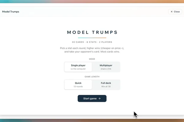 AI model card game 'Top Trumps for LLMs' developed using Claude