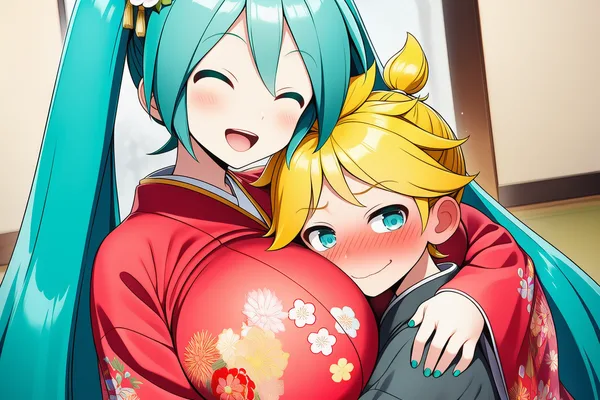 AI生成的农历新年艺术作品 featuring Vocaloid角色