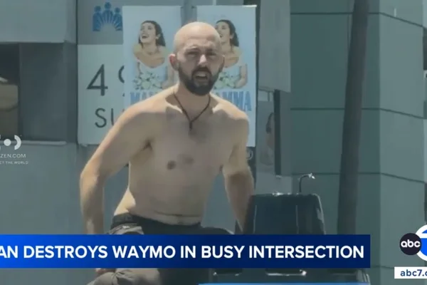 Shirtless man targets Waymo vehicle in East Hollywood incident