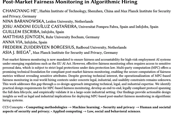 New paper explores multi-party computation for post-market fairness in hiring AI