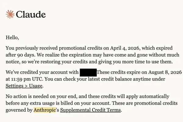 Anthropic Restores and Extends Promotional Credits for User