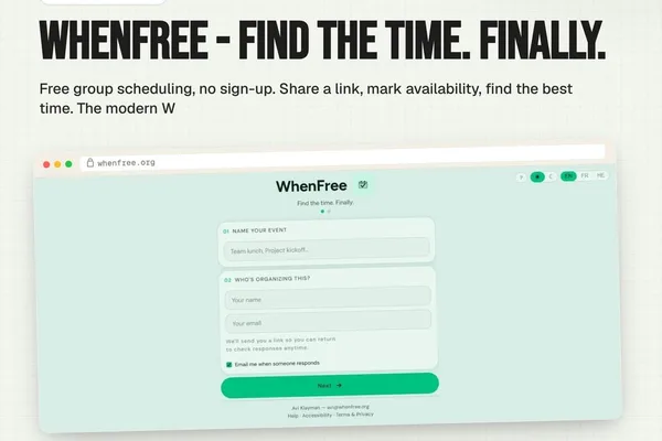 WhenFree launches as a free, no-signup group scheduling tool