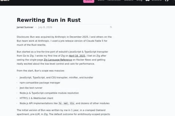 Anthropic leverages acquisition to rewrite Bun JavaScript runtime in Rust