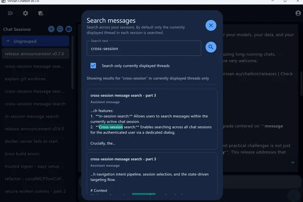 Torvian Chatbot v0.7.0 enhances message search for self-hosted AI