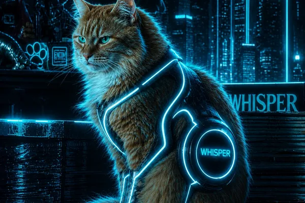 Social media post features cat named Whisper with AI and Tron hashtags