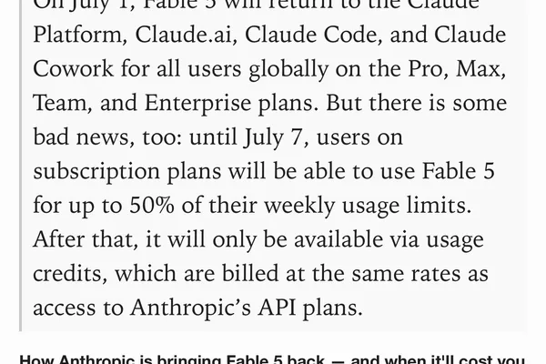 Anthropic prepares to re-release Fable 5 model with paid access