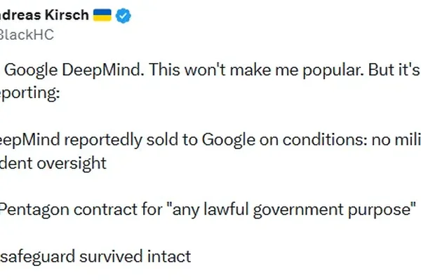 Google DeepMind scientist criticizes US government AI deal
