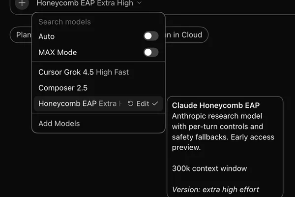 Cursor IDE 用户发现 Anthropic 新的“Honeycomb EAP”AI 模型
