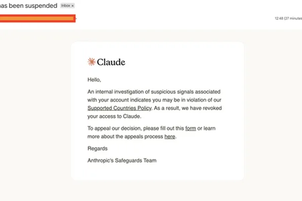 Anthropic's Claude Max account suspended for user in France