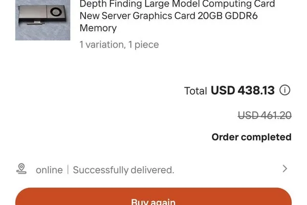 二手 RTX 3080 20GB 显卡标价 438 美元