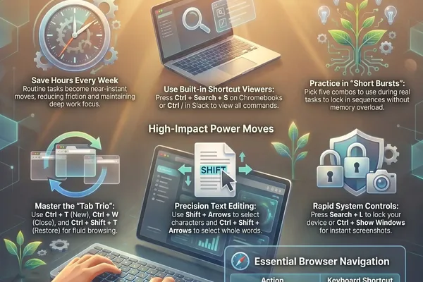 Infographic details keyboard shortcuts for faster work