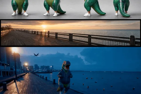 Stable Diffusion user releases IC-LoRA for inflatable T-Rex training montages