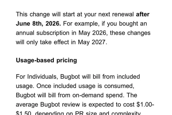 Cursor's Bugbot shifts to usage-based pricing, drawing user concern