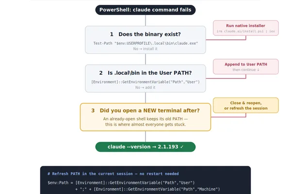 Windows quirk prevents Claude code recognition; simple fix detailed