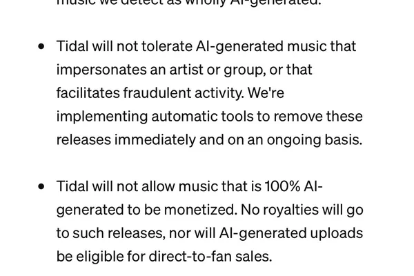 Tidal updates AI policy, bans royalties for AI-generated music