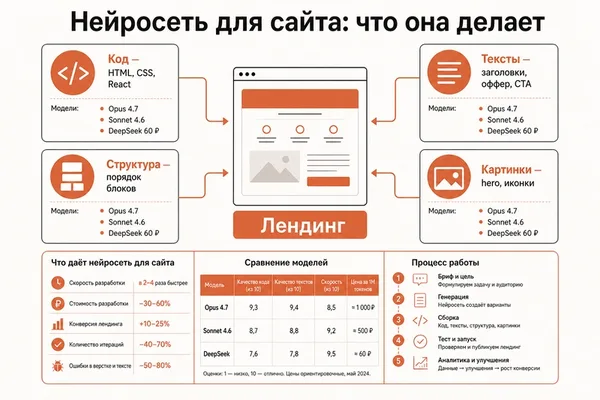 LLMs like Claude Opus and GPT-5.5 excel at generating website code and content