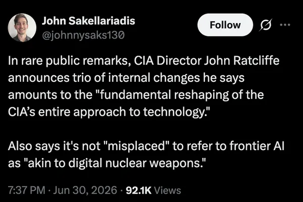 CIA Director likens AI to "digital nuclear weapons"