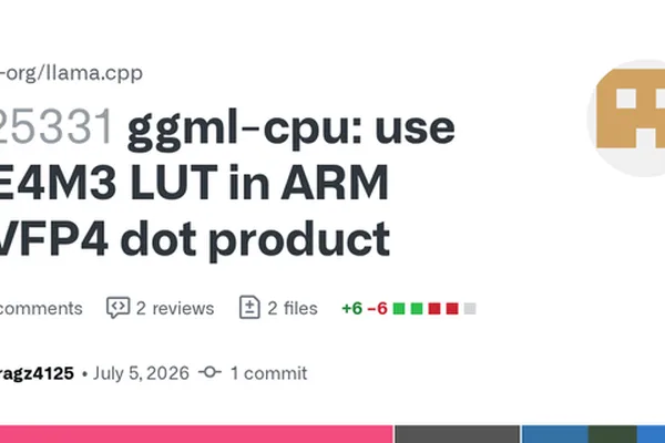 llama.cpp adds ARM NVFP4 dot product optimization via UE4M3 LUT