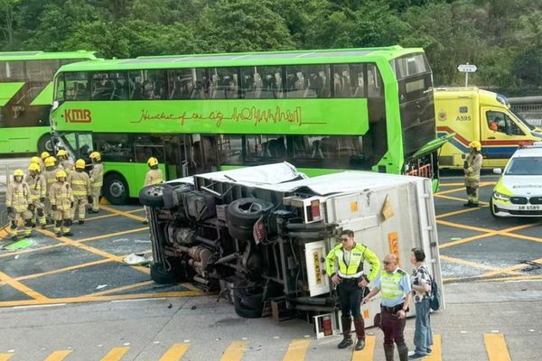 Ten injured in Hong Kong bus and truck collision