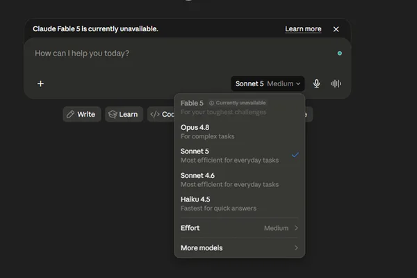 Anthropic's Sonnet 5 model appears on the web