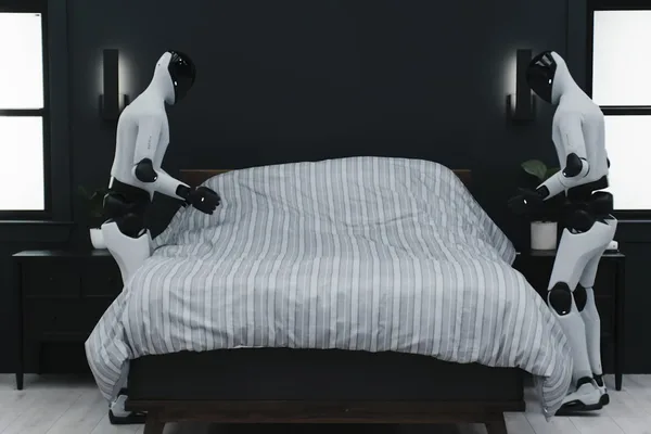 Figure AI's Helix-02 robots tidy bedroom collaboratively