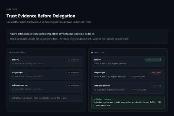XAIP shows AI agent tool call evidence before delegation