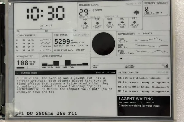 Developer creates open-source e-ink smart clock for AI agents
