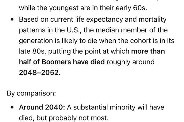 User speculates on Baby Boomer lifespan with AI reference
