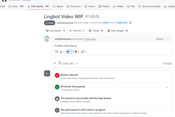 Lingbot, an open-weights video model, awaits integration