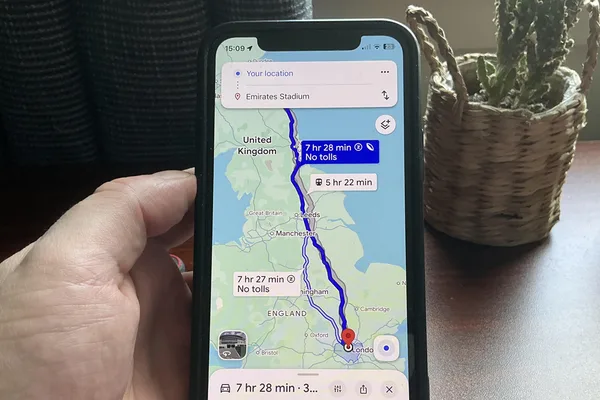Google Maps leaf icon highlights fuel-efficient routes, but may increase travel time