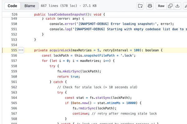 Analysis of `acquireLock` function in claude-context codebase