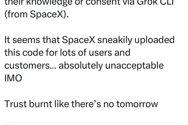 SpaceX's Grok CLI accused of uploading developer code without consent